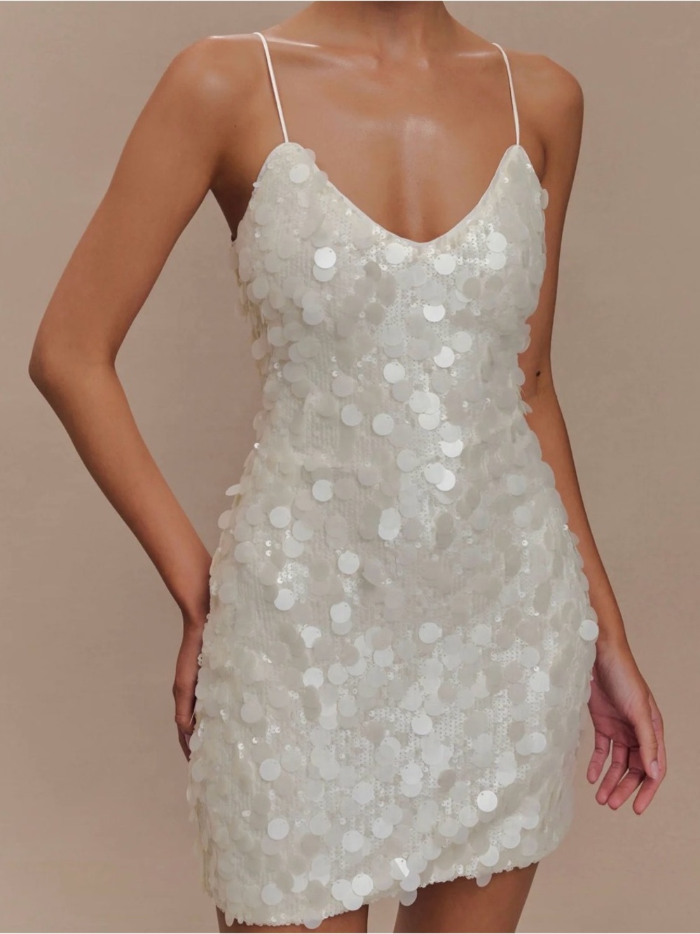 Meshki - Romilly: White Sequin Slip Bodycon Dress; bachelorette